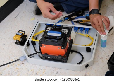 Fiber optic cable splice machine.