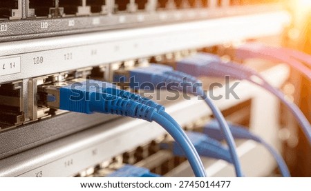Fiber Optic Cables Connected to Network Switch in Data Center