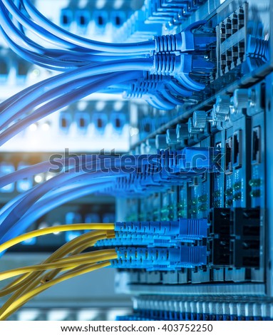 Fiber Optic cables connected to an optic ports