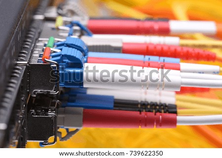 Fiber Optic cables connected to switch in data center