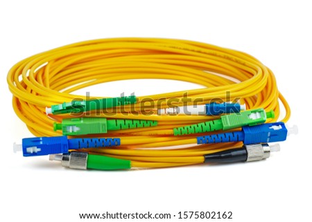 Fiber optic patch cord cables on white background