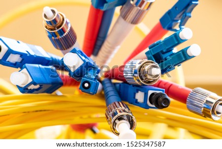 Fiber optic patch cord with connectors close-up