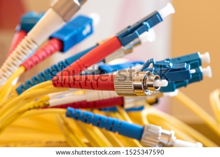 Fiber optic patch cord with connectors close-up