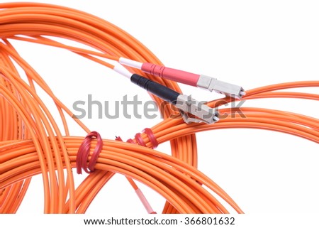 Fiber optic patchcords LC isolated on white background