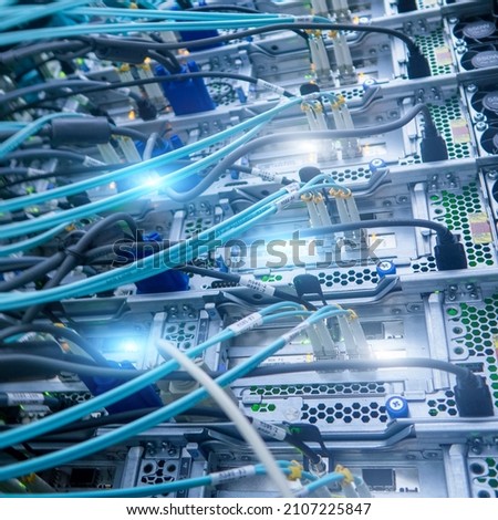 Fiber Optic Server Room Network Cables. Square Format.
