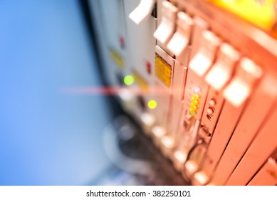 fiber optic with servers in a technology data center .