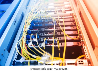 fiber optic with servers in a technology data center .
