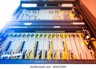 fiber optic with servers in a technology data center .