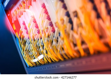 fiber optic with servers in a technology data center .