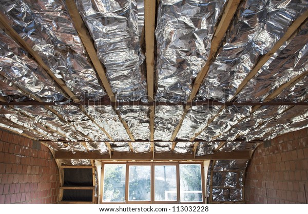 Fiberglass Insulation Installed Sloping Ceiling House Stock