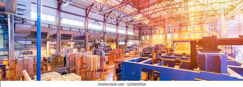 Fiberglass production industry equipment at manufacture background