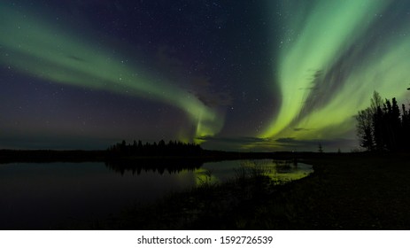 Fickle northern light above Chena Lake, Fairbanks, Alaska.
