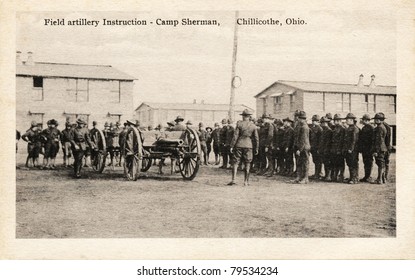 Field Artillery Instructions - Early 1900 WWI Postcard Depicting Soldiers Receiving Artillery Instructions At Camp Sherman In Chillicothe, Ohio.