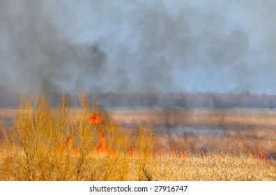 field in flames during a fire