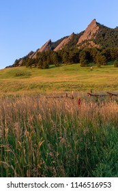 A Field With The Flatirons Of Boulder, CO In The Background. 