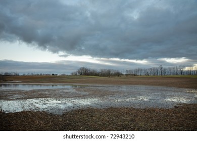 Field flooded by spring rain