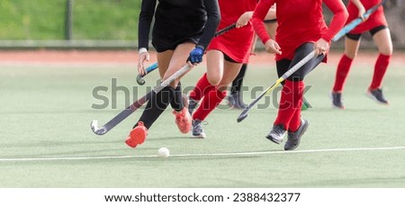Field Hockey player, ready to pass the ball to a team mate. Horizontal sport theme poster, greeting cards, headers, website and app