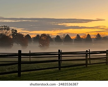 Field Pennsylvania Rural Horse Farm Sunrise Sunset Mist Countryside  - Powered by Shutterstock