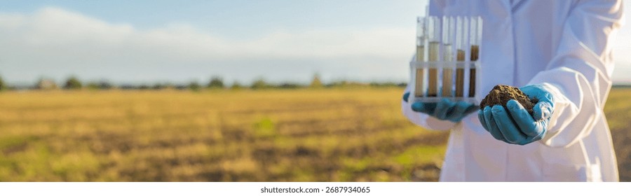 Field soil samples for analysis. Selective focus. Nature.