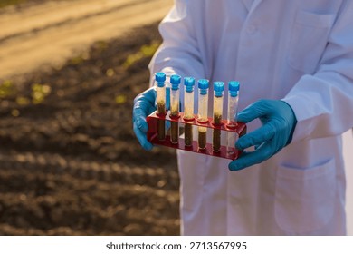 Field soil samples for analysis. Selective focus. Nature.