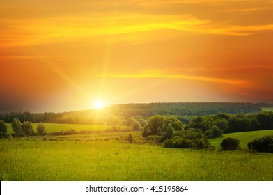 field, sunrise and blue sky - Shutterstock ID 415195864