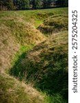 A field with the trenches were dug into the earth at Vimy Ridge during WW1 by the Allied forces during the battle.