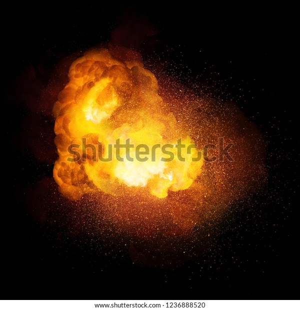 黒い背景に炎の爆発 オレンジの色と火花と煙 の写真素材 今すぐ編集