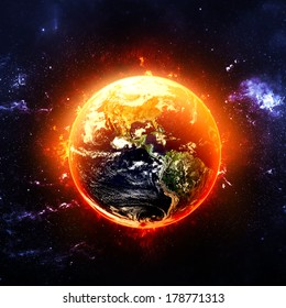 Fiery Earth - Elements Of This Image Furnished By NASA