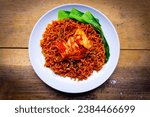 Fiery fried noodles with a kimchi twist, a spicy delight