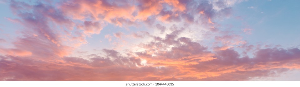 Fiery Orange, Pink And Blue Very Beautiful Sunset Sky. Dramatic Clouds After Rain