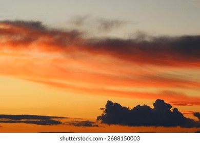 Fiery Sunset Sky with Dramatic Clouds. Vibrant Sunset Sky with Fiery Clouds.  - Powered by Shutterstock - Get 15% off with code: PIKWIZARD15
