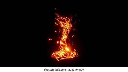 The fiery vortex with lighting on a black background, it can be used in designs and image merging