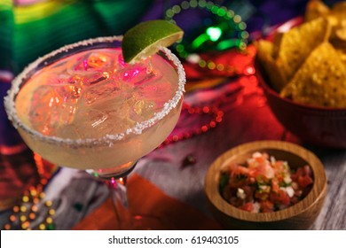 Fiesta: Delicious Margarita On The Rocks With Salt On Rim