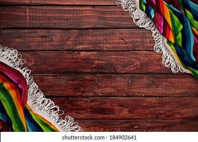 Fiesta: Wooden Background With Colorful Serape Border