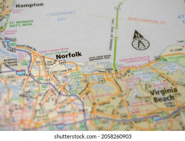 Fife, WA, USA - Oct. 14, 2021: Map Of Norfolk, VA.