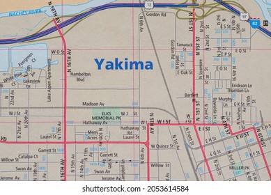 Fife, WA, USA - Oct. 5, 2021: Map Of Yakima, Washington