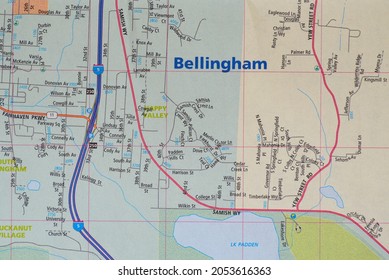 Fife, WA, USA - Oct. 5, 2021: Map Of Bellingham, Washington