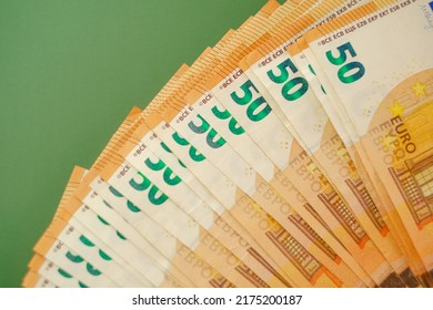 Fifty Euros Banknotes Background.Euro Currency.Money And Finance.Spending And Income In European Countries.Euro Currency Exchange Rate.Budget Allocation