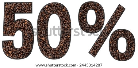Fifty percent made from coffee beans on a transparent background.