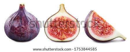 Fig collection clipping path. Fig isolated on white background. Set fresh fig fruits. Professional studio macro shooting