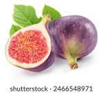 Fig fruits with fig leaves and slices of fig isolated on white background. File contains clipping path.