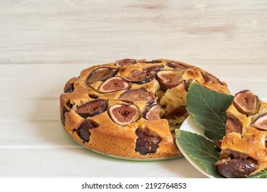 Fig And Honey Cake For Jewish Holiday Rosh Hashanah On White Wooden Background.