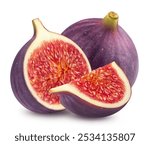 Fig isolated. Ripe fig, half and slice of fig on white background.