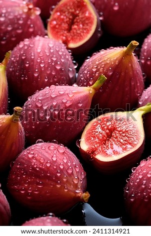 Fig seamless pattern decorated with shiny water drops.