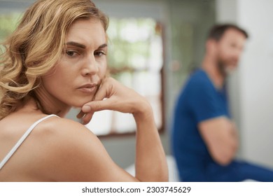 Fight, divorce or couple with anger, conflict or affair with marriage issue, home or ignore. Partners, mature woman or man with frustration, relationship problems or toxic with depression or cheating - Shutterstock ID 2303745629
