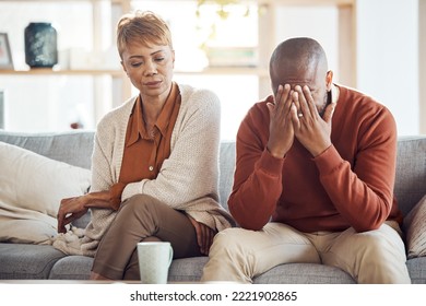 Fight, Divorce And Depression With Old Couple On Sofa For Mental Health, Angry And Problem. Counseling, Therapy And Difficult With Old Man And Woman Healing Toxic Marriage For Sad, Stress And Fail