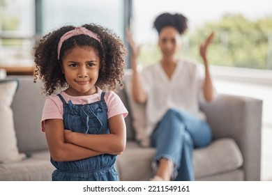 Fight, Family And Angry Mother And Child In Conflict, Argument Or Disagreement In Home Living Room. Frustrated, Ignore And Black Family Problem For Mom, Youth Kid Or Girl In Unhappy Mood