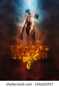 Fight Night Poster. Martial Arts Fighter (MMA) Jumping With A Knee Kick 