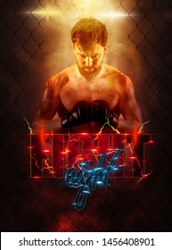 Fight Night Poster. Martial Arts Fighter (MMA) Red Smoke Background