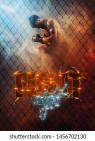 Fight Night Poster. Martial Arts Fighter (MMA) Red Smoke Background